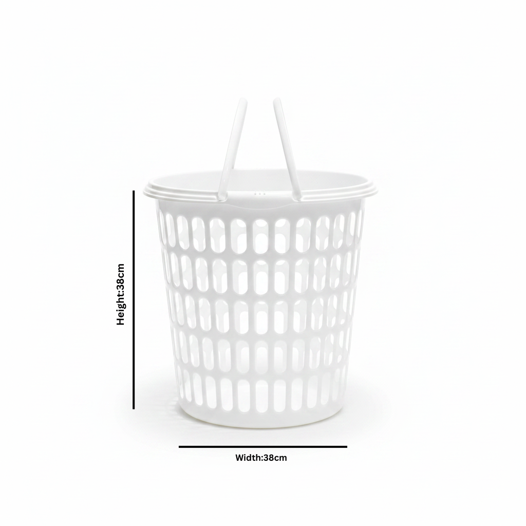 Sarvah White Plastic Laundry Basket with Handles - 38×38 cm