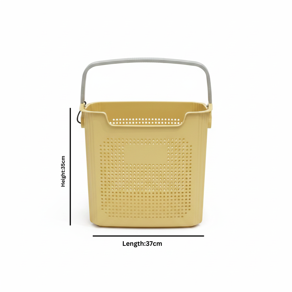G-Spark Yellow Plastic Storage Basket with Handle - 35×37 cm
