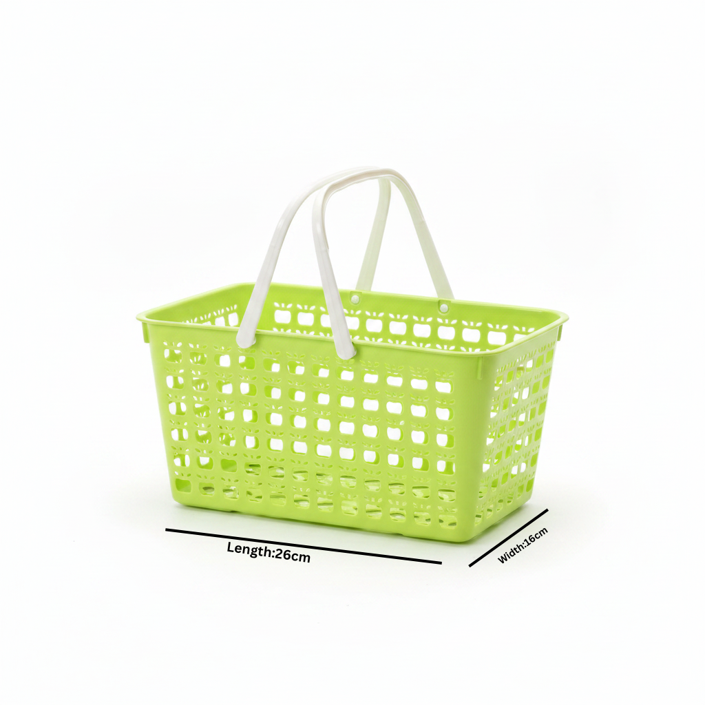 Mini Plastic Basket with Handle – 26×16cm -  Lime Green / Light Blue