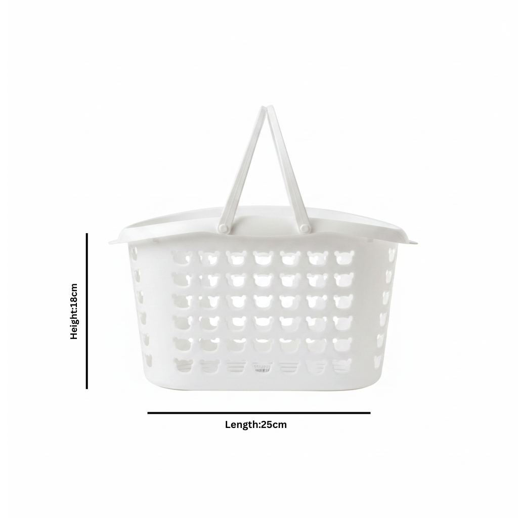 Plastic Multipurpose Basket with Handle - 25×18cm - White - Grey