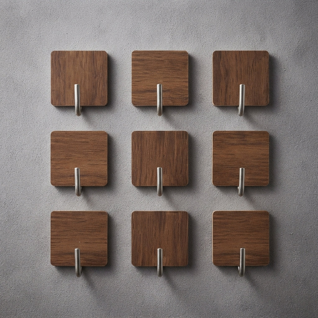 Zhenxiong Brown Wood-Look Adhesive Wall Hooks – 9-Piece Pack