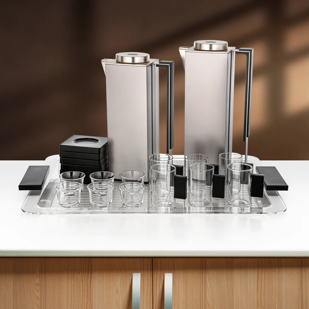 Almarjan 21 Pieces Tea & Coffee Set, Matt Nickel & Matt Black