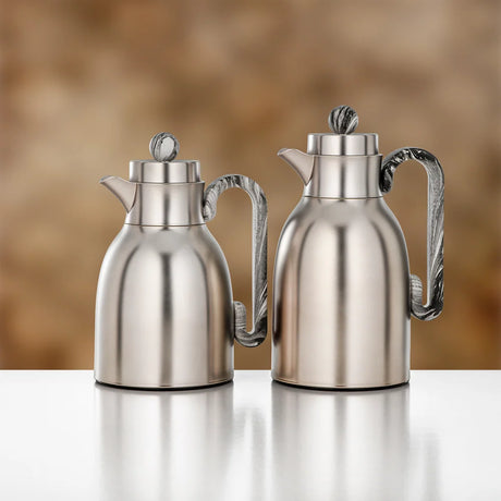 Almarjan 2 Pieces Vacuum Flask Set, Matt Nickel & Black Marble