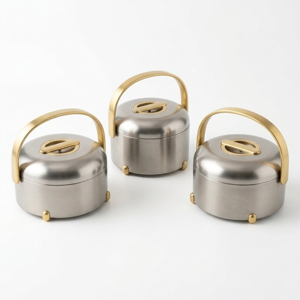Almarjan 3-Piece Hot Pot Set – 2.5, 3.5 & 4.5 Litres – Matt Nickel with Matt Gold
