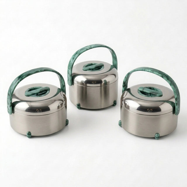 Almarjan 3-Piece Hot Pot Set, 2.5, 3.5 & 4.5 Litres – Matte Nickel with Tiffany Marble 
