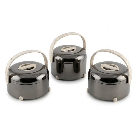 Almarjan 3-Piece Hot Pot Set , 2.5, 3.5 & 4.5 Litres – Travertine Marble with Gun Black