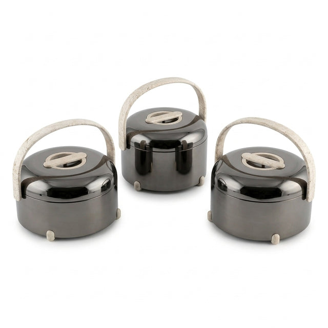 Almarjan 3-Piece Hot Pot Set , 2.5, 3.5 & 4.5 Litres – Travertine Marble with Gun Black