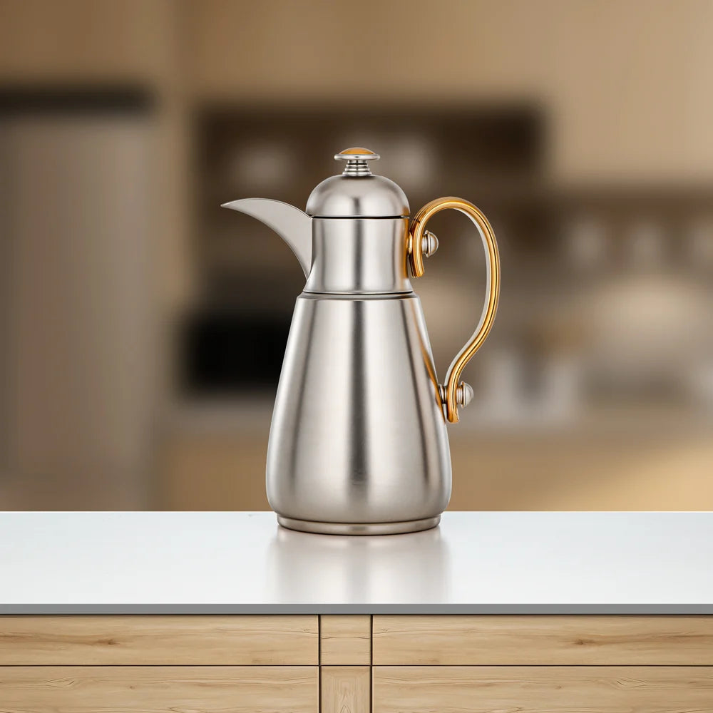 Almarjan Double Wall Vacuum Flask 1 Ltr, Matt Nickel & Matt Gold