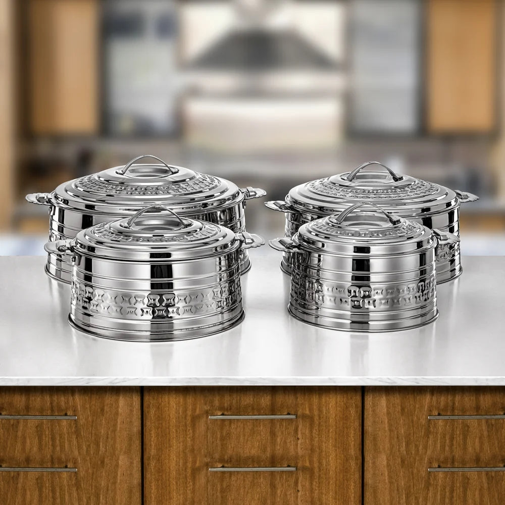 Almarjan Rodha Hot Pot Set 4 Pieces Silver, 3, 4, 6 & 9 Ltr
