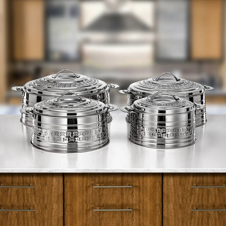 Almarjan Rodha Hot Pot Set 4 Pieces Silver, 3, 4, 6 & 9 Ltr