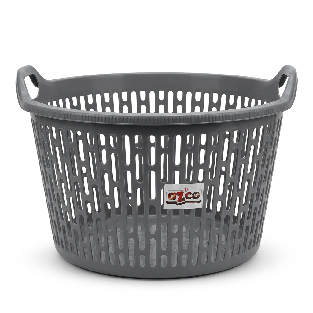 Azco Plastic Laundry Basket with Carry Handles Grey - 50×25cm