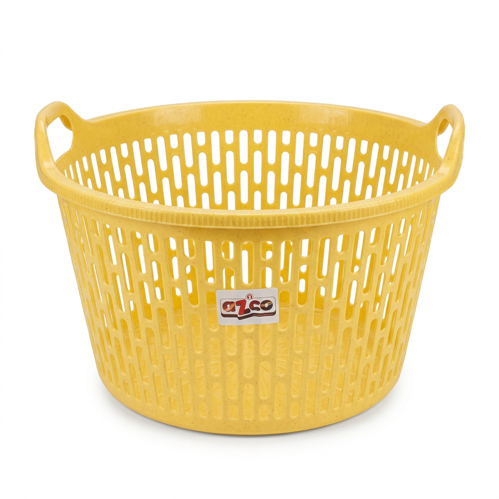 Azco Plastic Laundry Basket with Carry Handles Yellow - 50×25cm