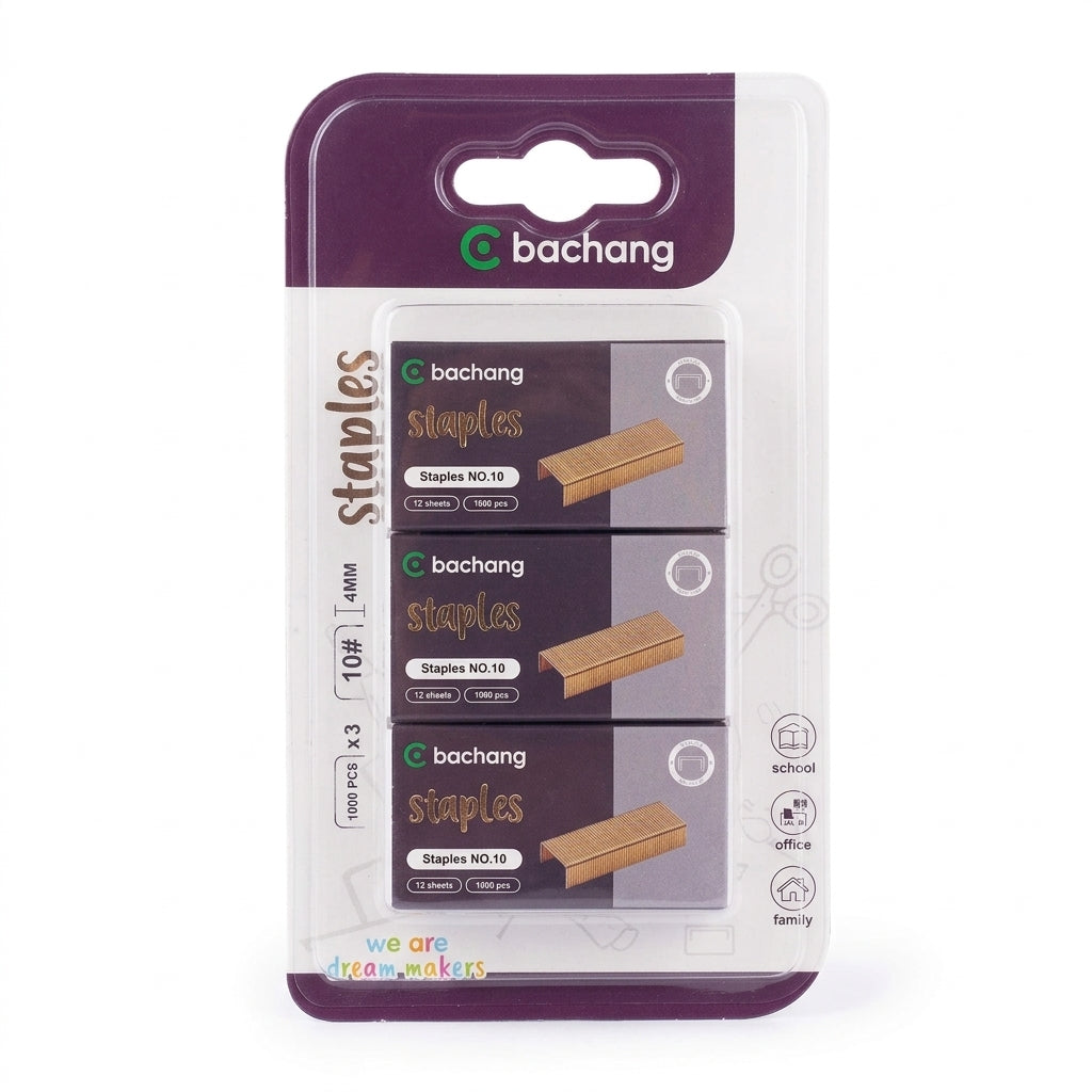 Bachang No. 10 Staples, 4 mm, 3 Boxes of 1,000 Pieces