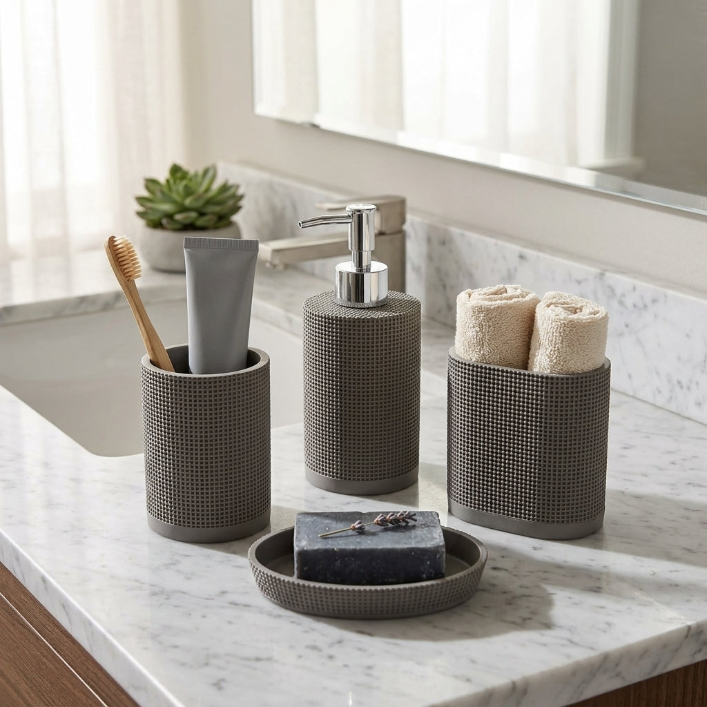 Iisdoo 4-Piece Resin Bathroom Accessories Set, Dark Grey