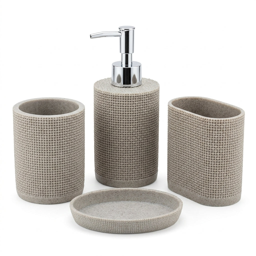 Iisdoo 4-Piece Resin Bathroom Accessories Set, Grey