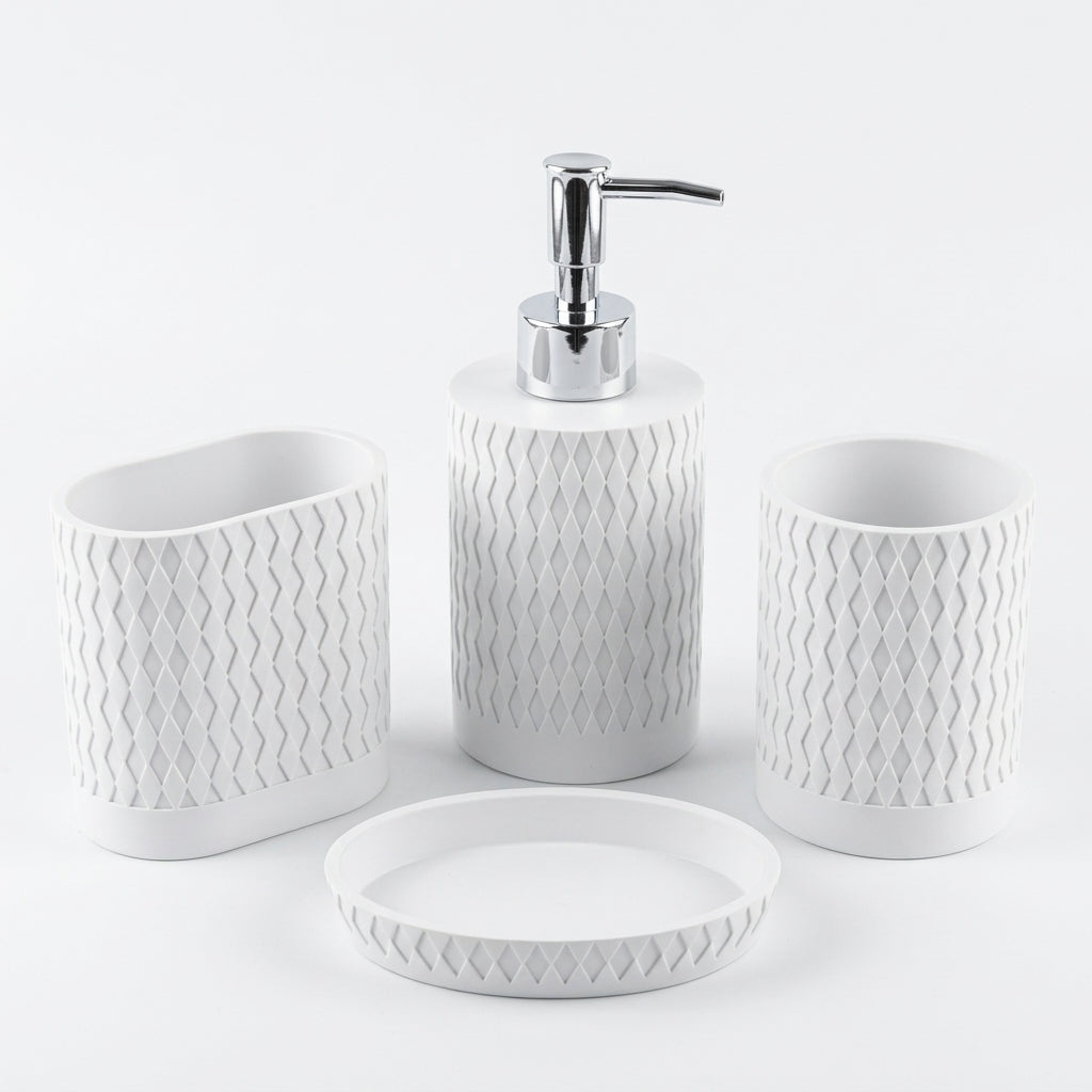 Iisdoo 4-Piece Resin Bathroom Accessories Set, White