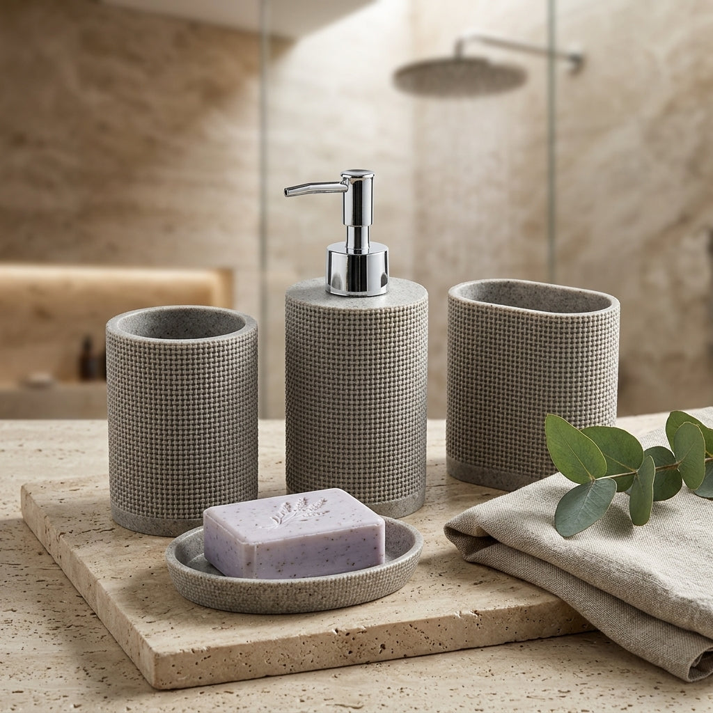 Iisdoo 4-Piece Resin Bathroom Accessories Set, Grey