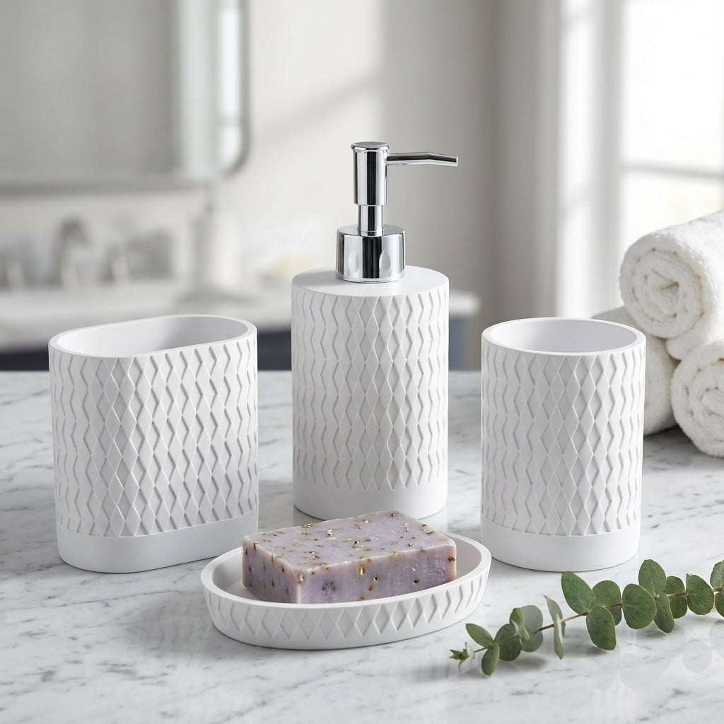 Iisdoo 4-Piece Resin Bathroom Accessories Set, White