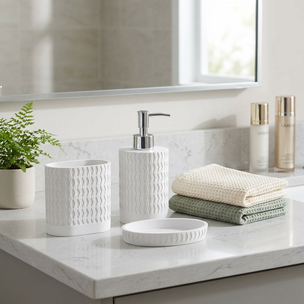 Iisdoo 4-Piece Resin Bathroom Accessories Set, White