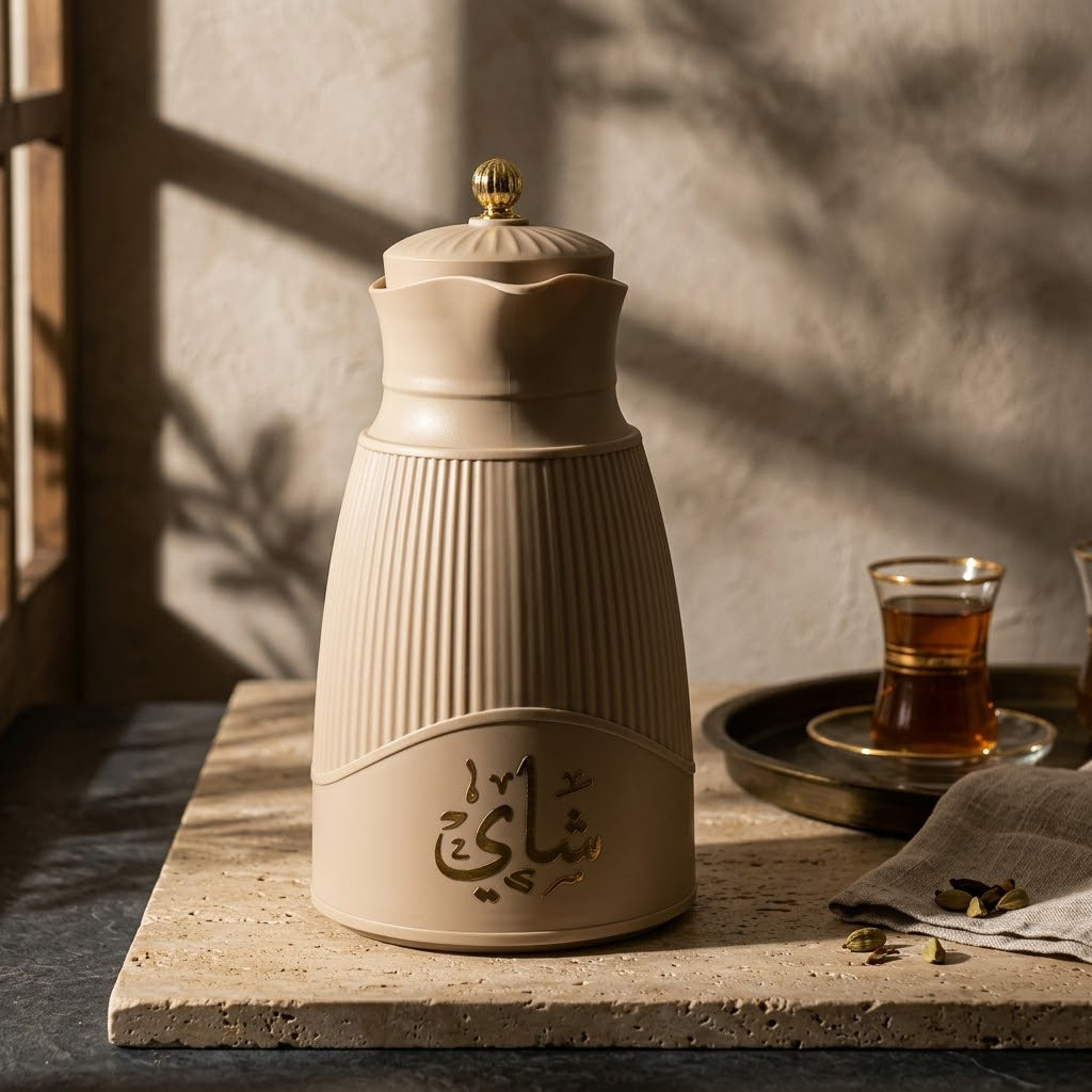 ترموس جيرماكس سعة 1 لتر - بني فاتح بنقوش الخط العربي