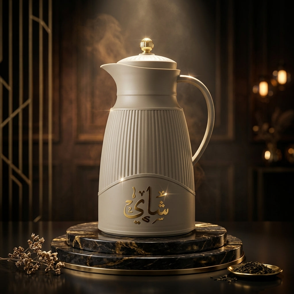 Germax Vacuum Flask 1 Litre – Light Gray with Arabic Calligraphy