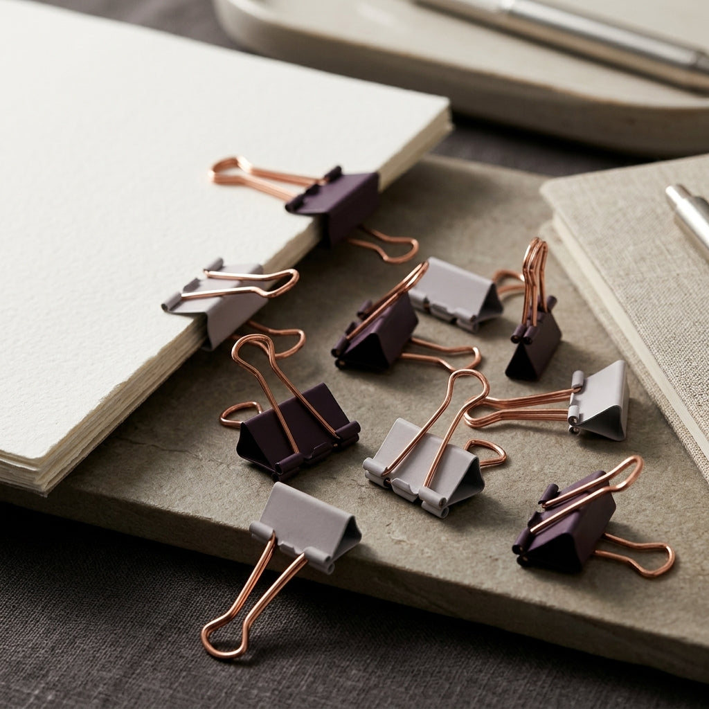 Bachang Binder Clips 19 mm, Gray & Purple with Gold-Tone Handles, 12-Piece Pack
