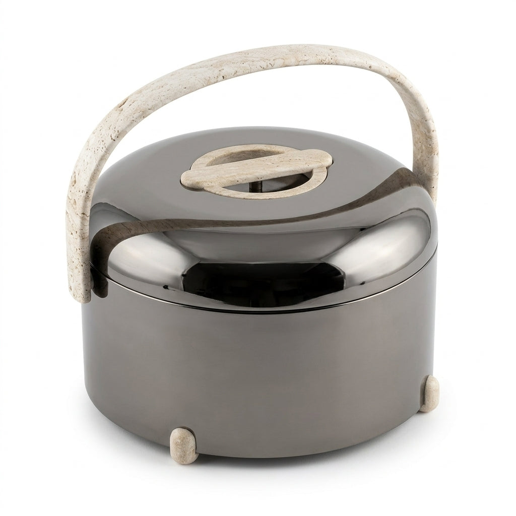 Almarjan 3-Piece Hot Pot Set , 2.5, 3.5 & 4.5 Litres – Travertine Marble with Gun Black