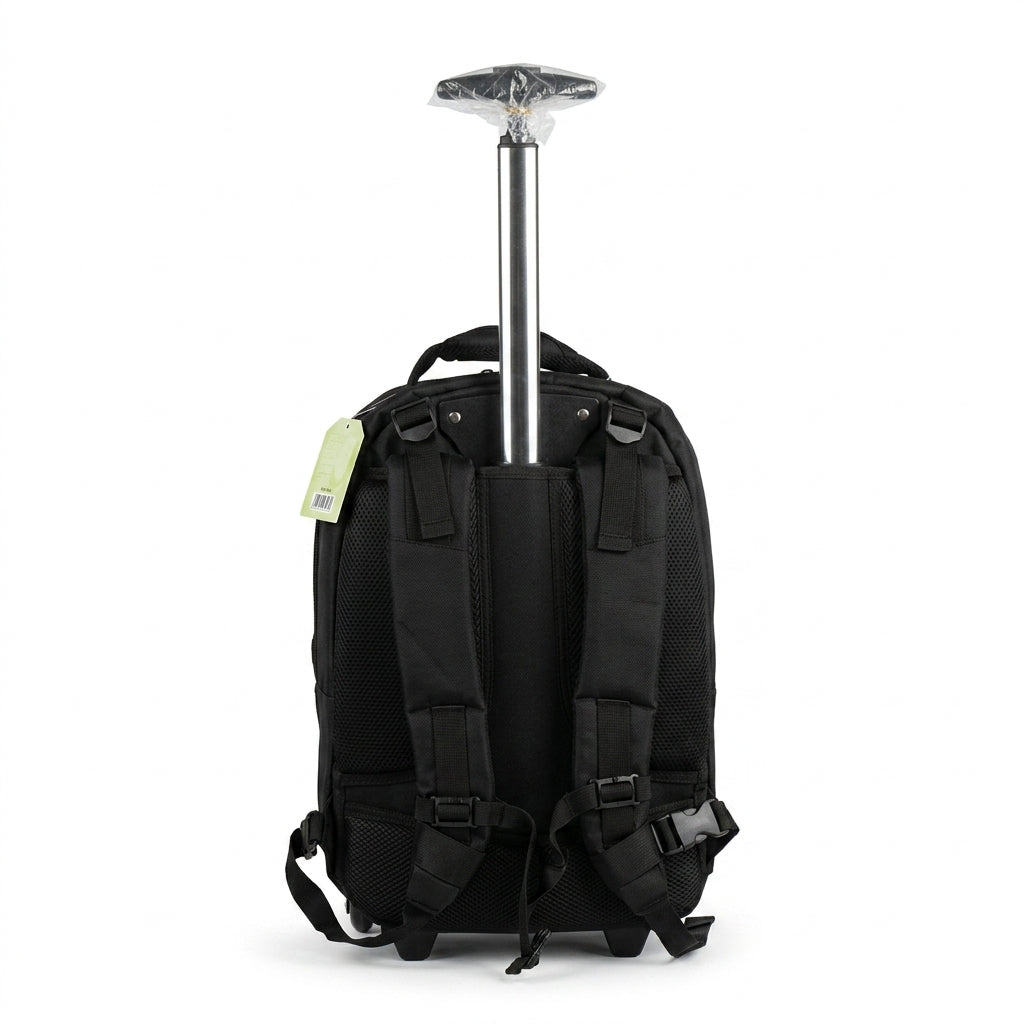 LuckySky 20inch Trolley School Bag – Black – Wheeled Backpack with Retractable Handle