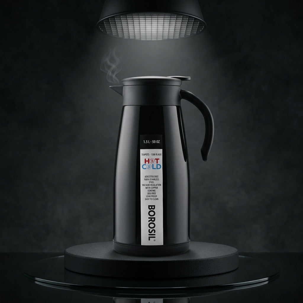 Borosil Insulated Stainless Steel Vacuum Flask Carafe, 1500 ml, Black