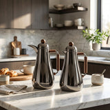 Almarjan 1 + 1 Ltr Vacuum Flask Set, Gun Black & Dark Wood