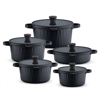 Modenic 10-Piece Die-Cast Aluminium Non-Stick Casserole Set with Lids – Black