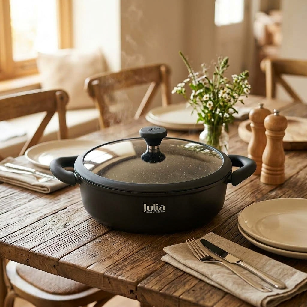 Julia Shallow Casserole 28cm - Onxy Black - Durable Die-Cast Aluminum - Non-Stick