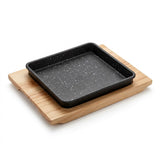 Cast Iron Square Sizzling Pan with Wooden Base – 17 cm