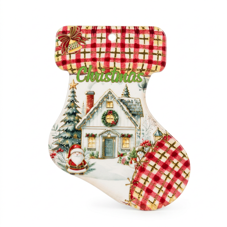 Ceramic-Coated Christmas Stocking Coaster 24cm – Red, Cream, Green & Gold