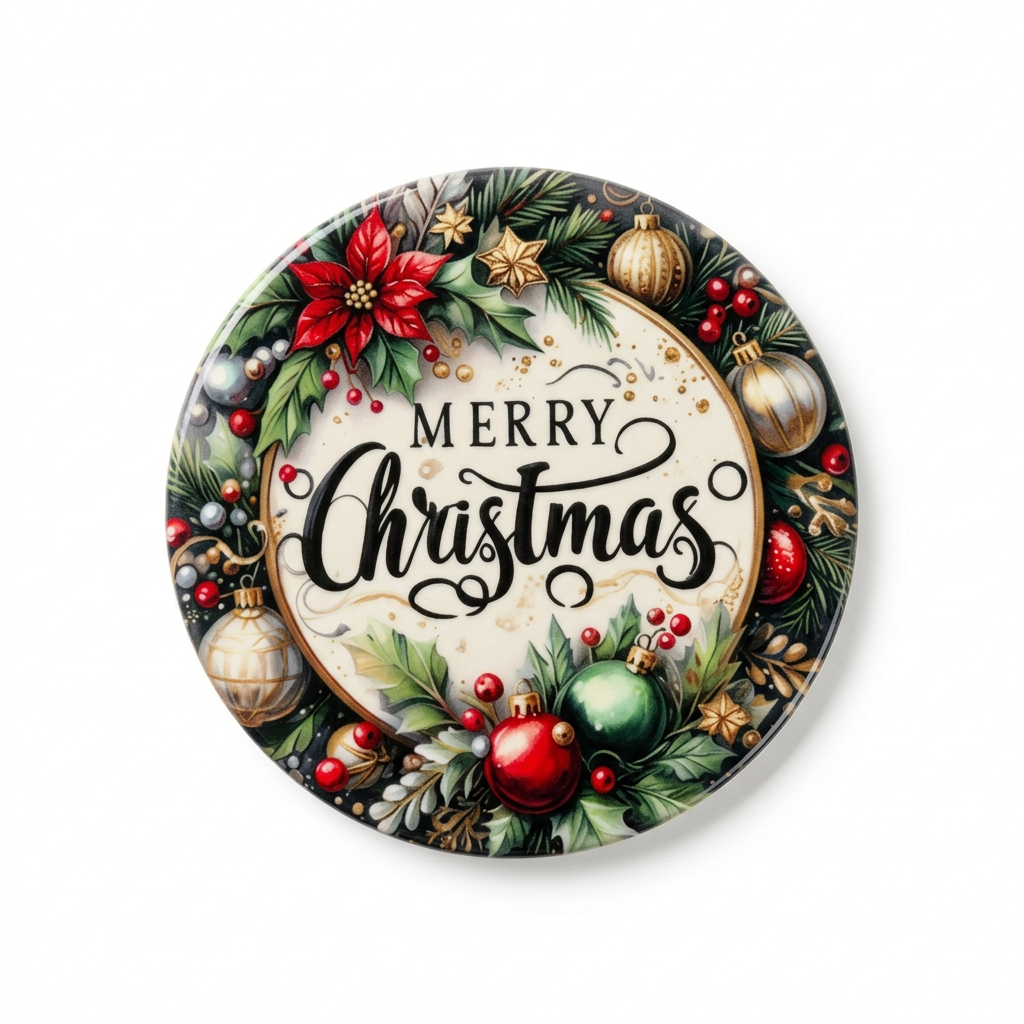 Ceramic-Coated Round Christmas Coaster - 10cm