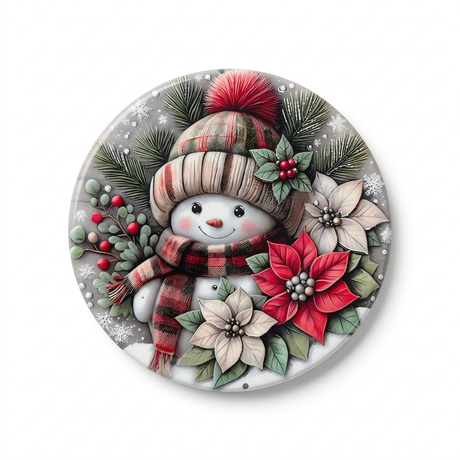 Ceramic-Coated Round Christmas Coaster 10 cm – Multicolour Snowman & Poinsettia Design


