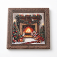 Ceramic-Coated Square Christmas Coaster, 11 cm – Multicolour Fireplace Design with Brown Border

