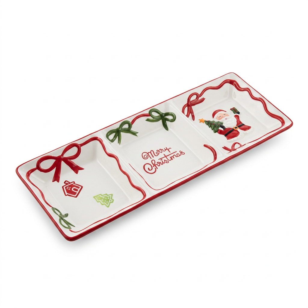 Ceramic Christmas 3-Part Candy Tray - 38cm