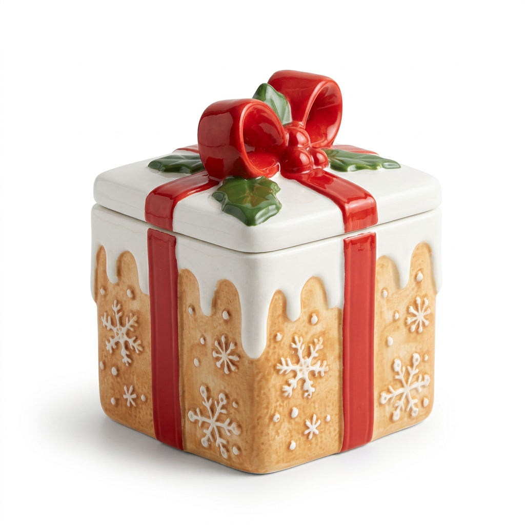 Ceramic Christmas Candy Jar with Bow Lid - 13×13cm