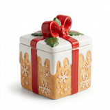Ceramic Christmas Candy Jar with Bow Lid - 13×13cm