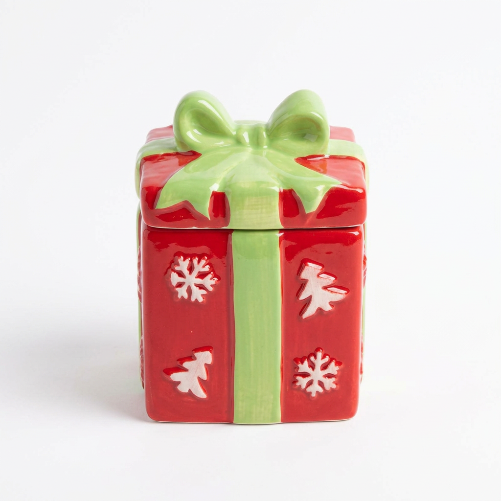 Ceramic Christmas Candy Jar with Lid - 10x9cm