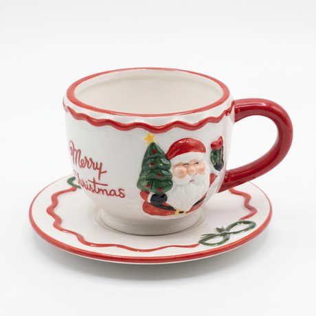 Ceramic Christmas Cup and Saucer Set - 300ml