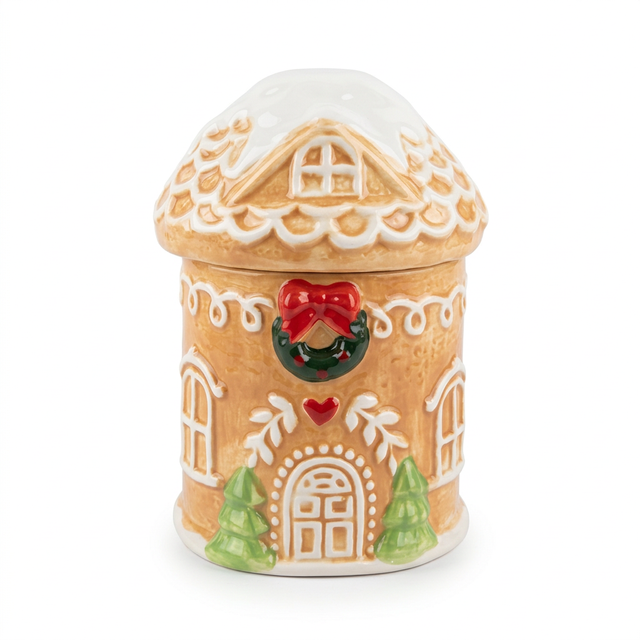 Ceramic Christmas Gingerbread House Candy Jar with Lid - 18×10cm