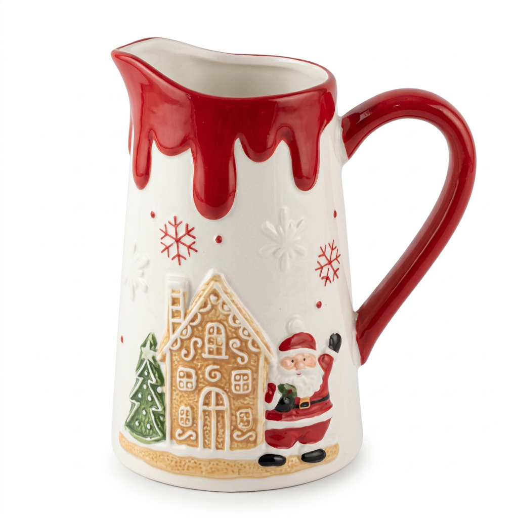 Ceramic Christmas Jug with Santa and Gingerbread House Design - 1 Litre