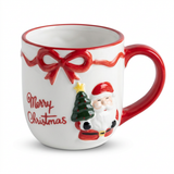 Ceramic Christmas Mug with Raised Santa & Bow Design - 300ml