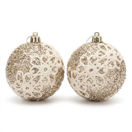 Champagne Gold & Ivory Plastic Christmas Décor Balls, 2 Pieces, 10 cm


