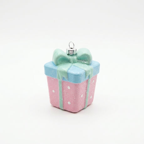 Christmas Plastic Gift Box Hanging Decoration – Pink & Mint Green, 7 cm
