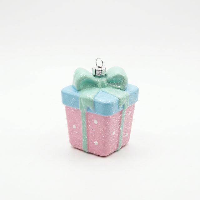 Christmas Plastic Gift Box Hanging Decoration – Pink & Mint Green, 7 cm