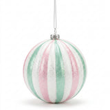 Christmas Plastic Hanging Bauble Decoration – Pink, Mint Green & White, 10 cm