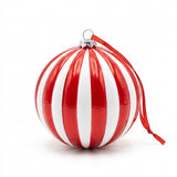Christmas Plastic Hanging Bauble Decoration Red & White Striped – 10 cm